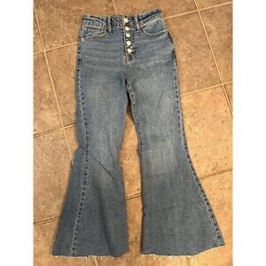 Wild Fable 00 Button Fly Highest Rise Extreme Flare Blue Bell Bottom Jeans Raw